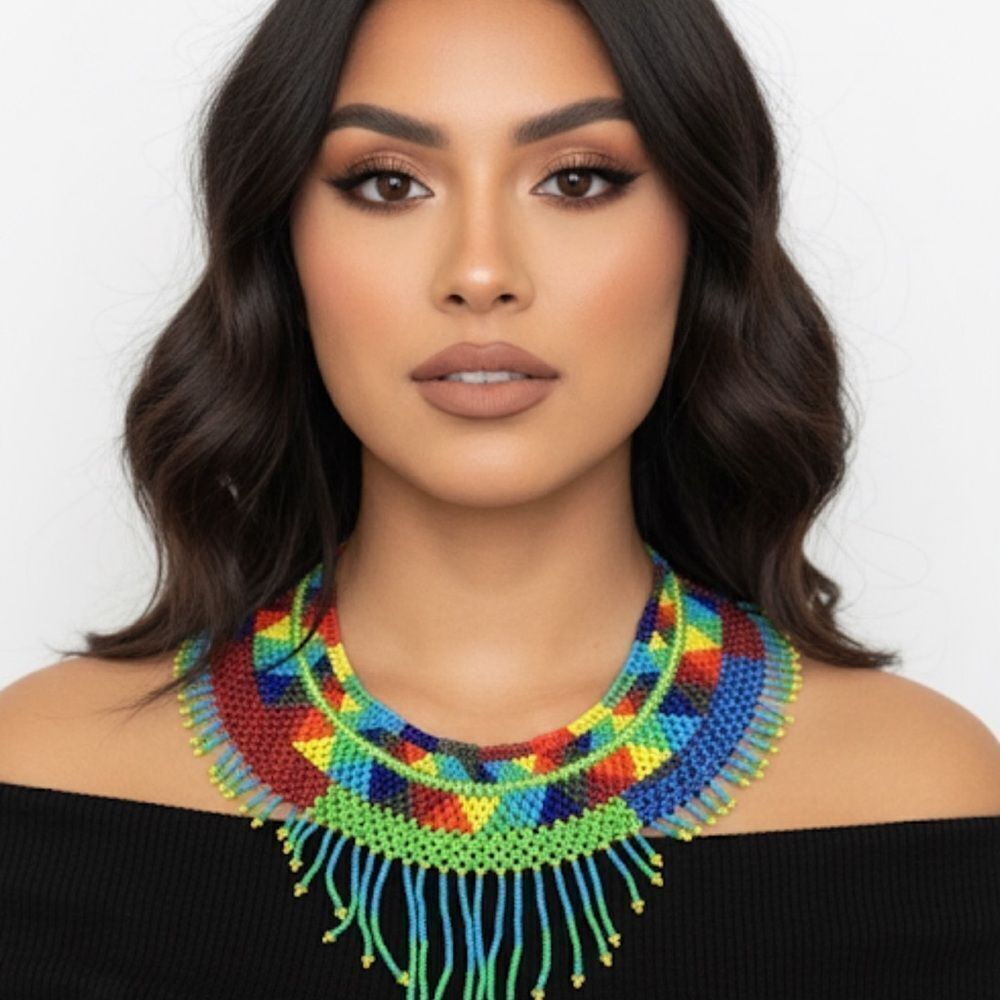 New Beautiful Handmade Colorful Beaded Mexican Collar Necklace